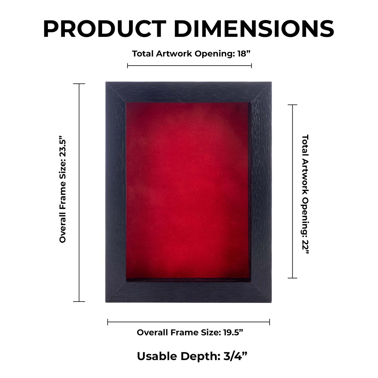 Black Wood Grain Shadow Box Frame with Acrylic Front - Red Suede Backing, 30 Sizes